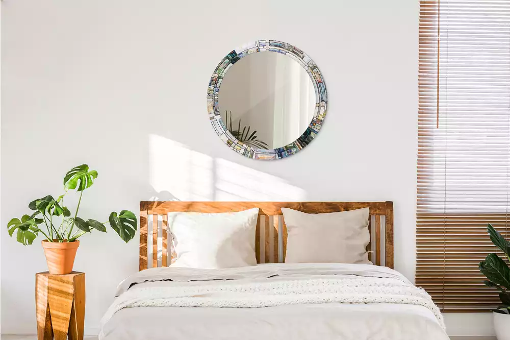 Kulaté dekorativní zrcadlo Vitráže