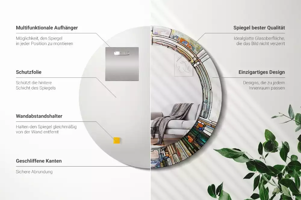 Kulaté dekorativní zrcadlo Vitráže