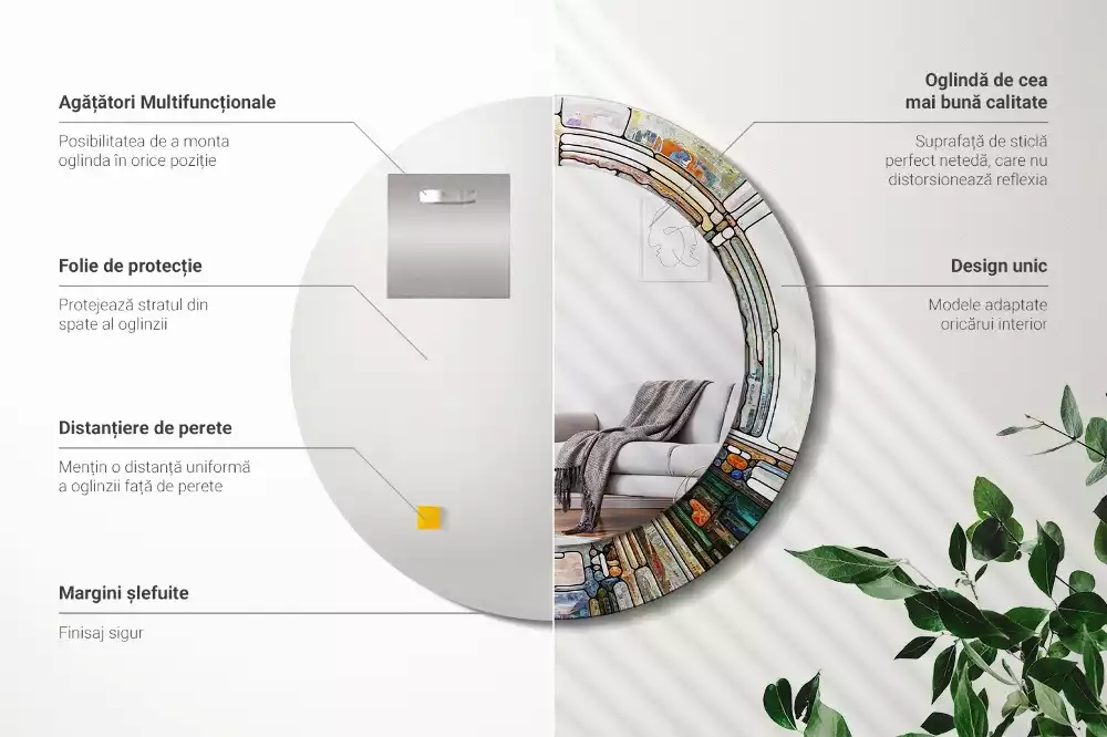 Kulaté dekorativní zrcadlo Vitráže