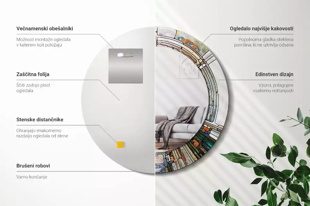 Kulaté dekorativní zrcadlo Vitráže