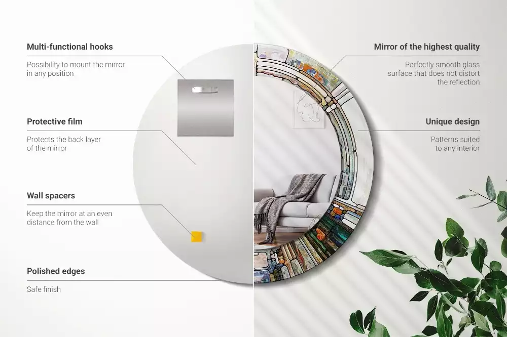 Kulaté dekorativní zrcadlo Vitráže