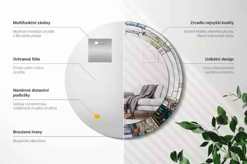 Kulaté dekorativní zrcadlo Vitráže