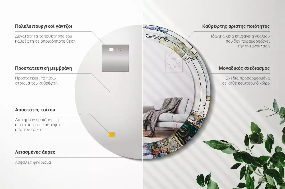 Kulaté dekorativní zrcadlo Vitráže