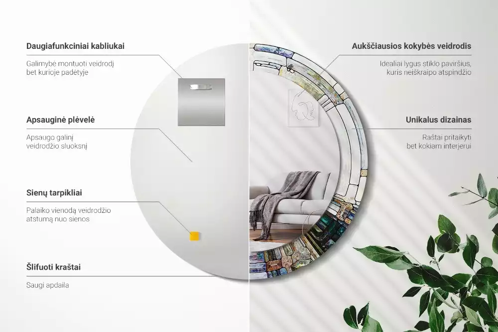 Kulaté dekorativní zrcadlo Vitráže