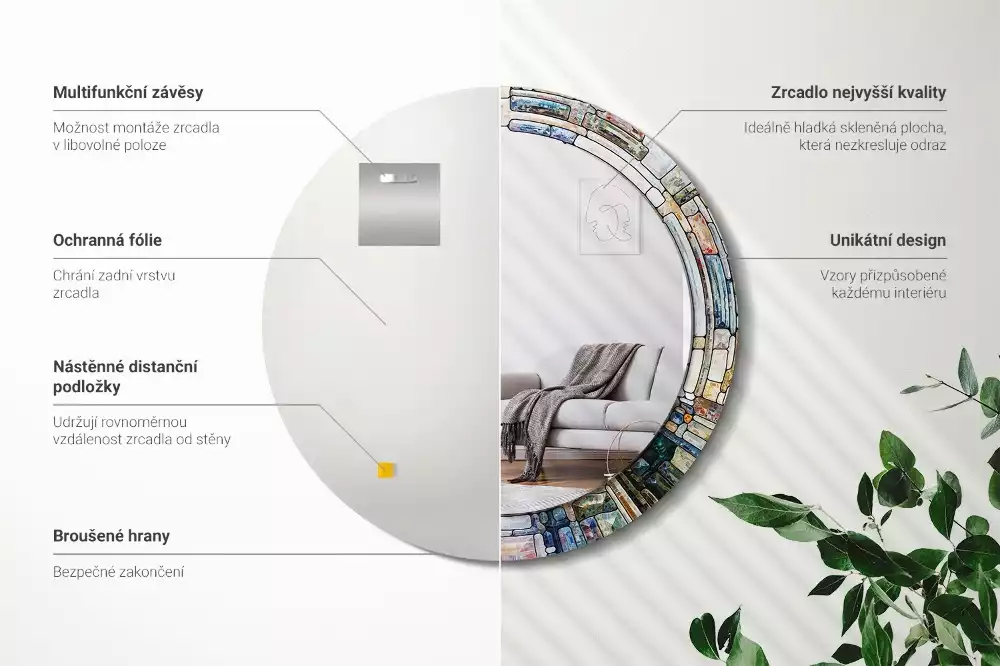 Kulaté dekorativní zrcadlo Vitráže