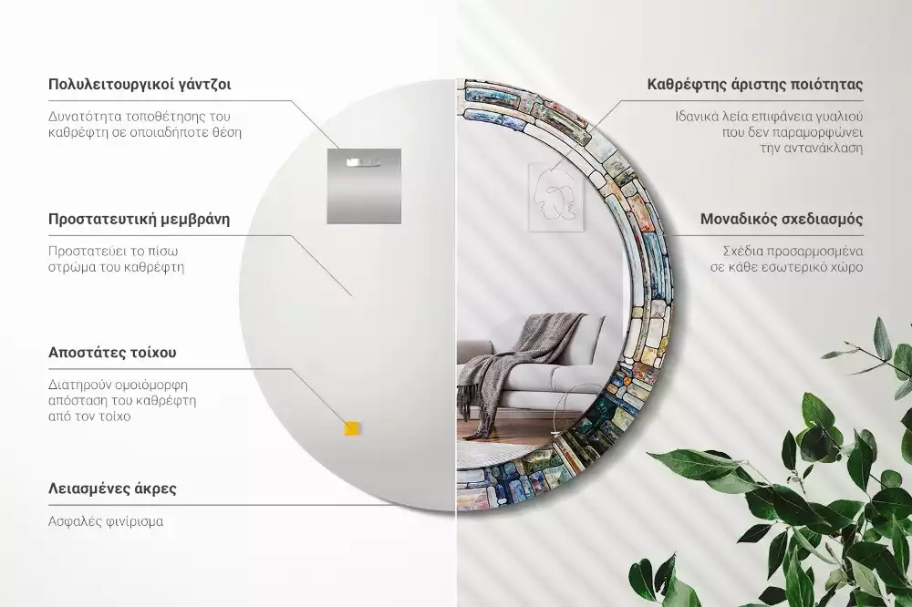 Kulaté dekorativní zrcadlo Vitráže