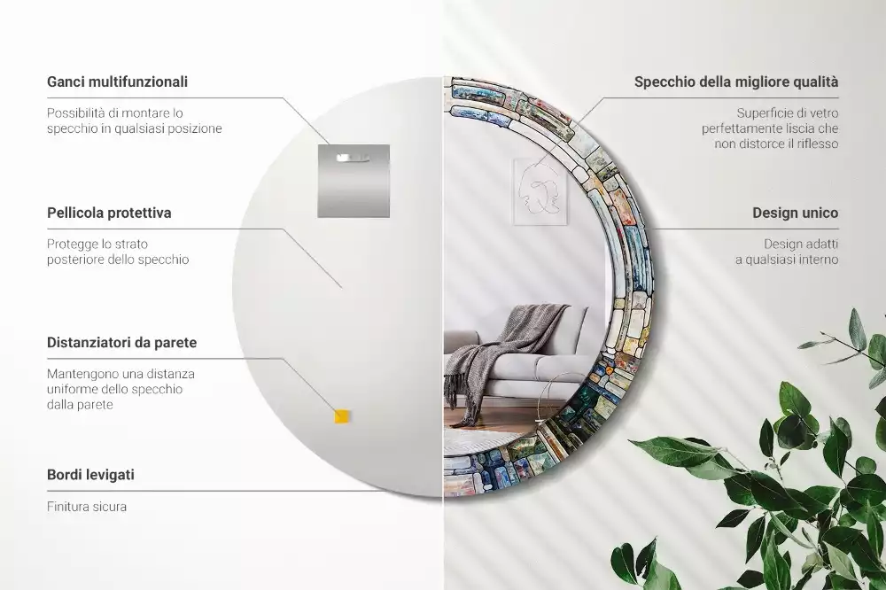 Kulaté dekorativní zrcadlo Vitráže