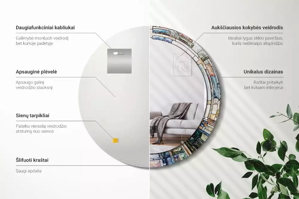 Kulaté dekorativní zrcadlo Vitráže