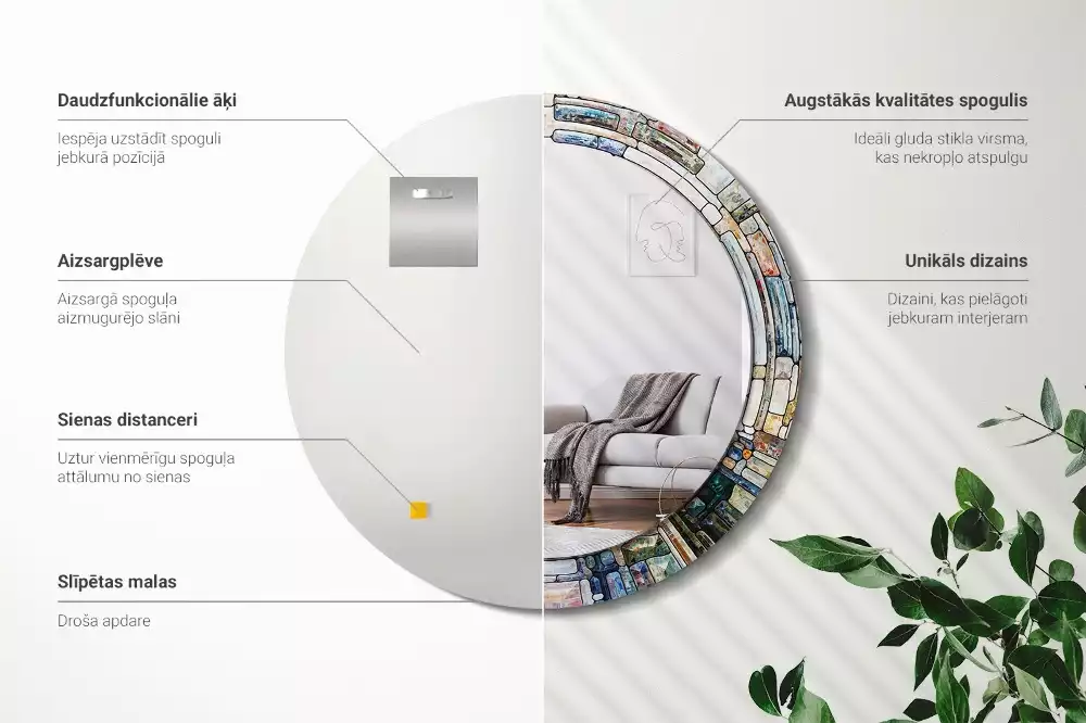 Kulaté dekorativní zrcadlo Vitráže