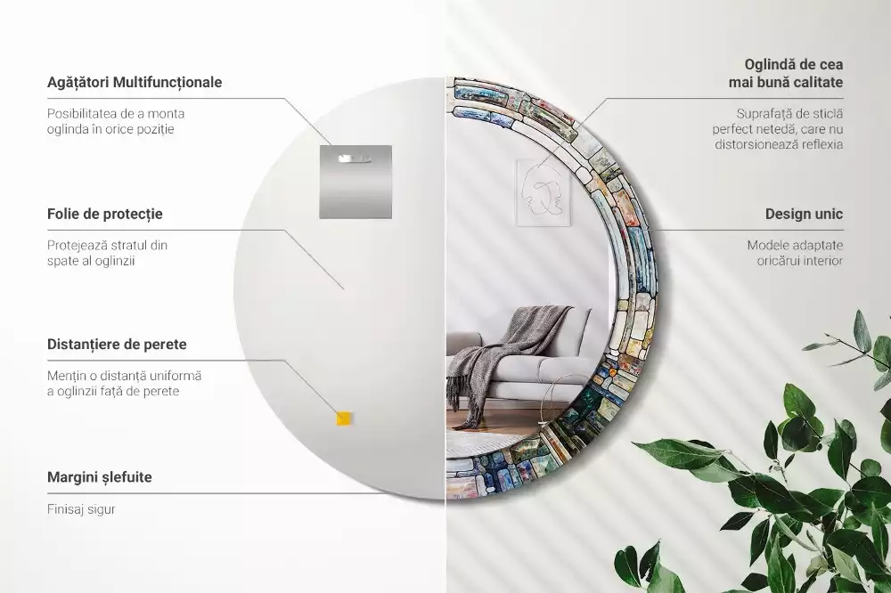 Kulaté dekorativní zrcadlo Vitráže