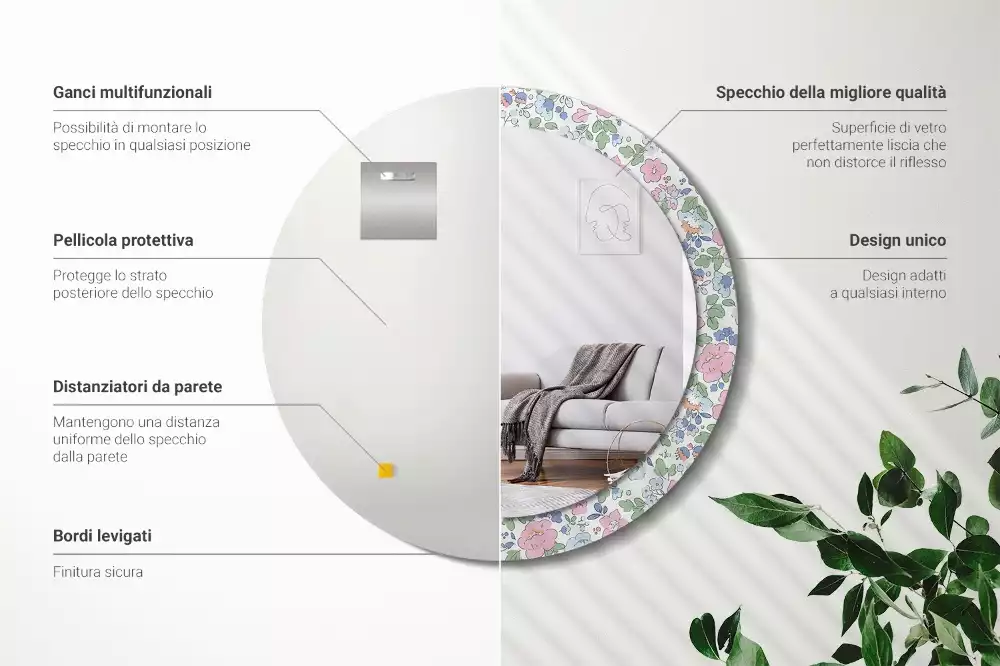 Kulaté dekorativní zrcadlo barevné květy