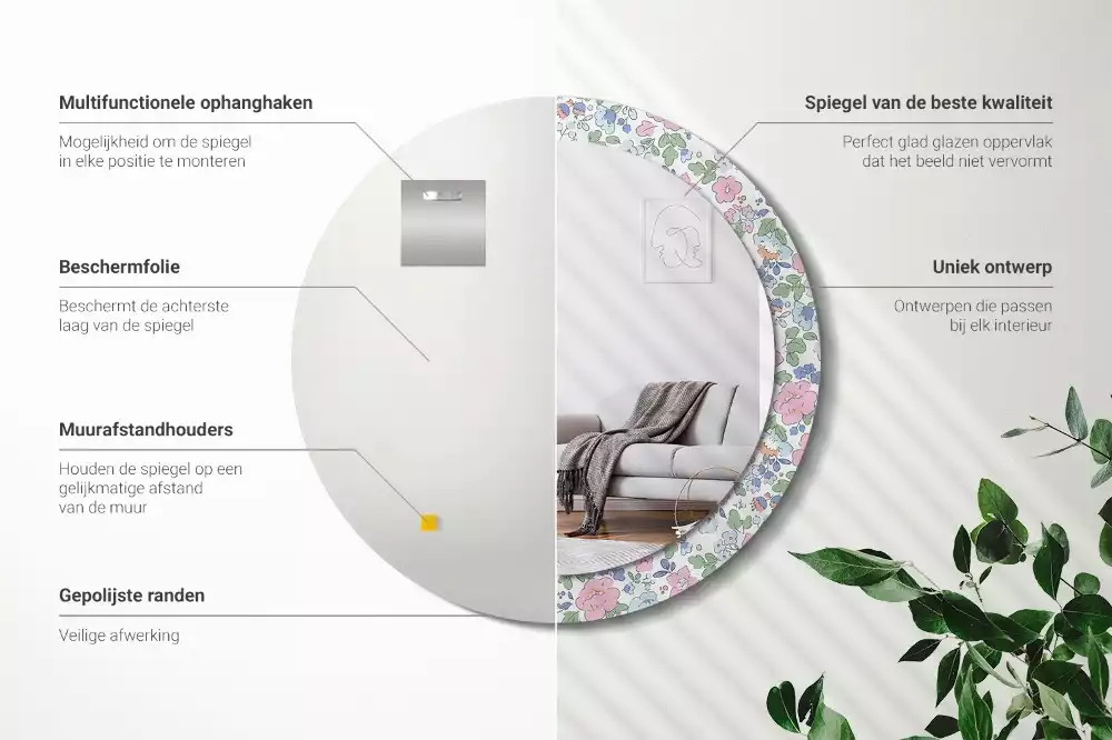 Kulaté dekorativní zrcadlo barevné květy