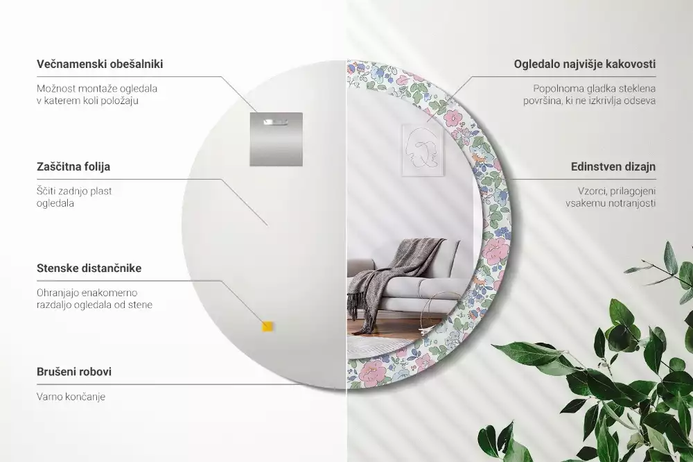 Kulaté dekorativní zrcadlo barevné květy