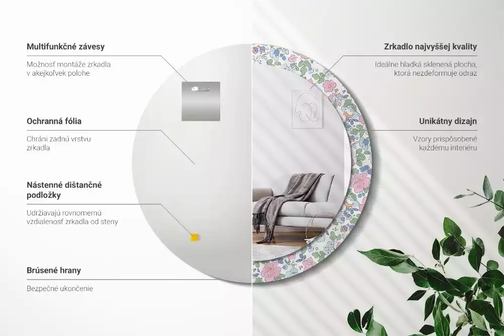 Kulaté dekorativní zrcadlo barevné květy