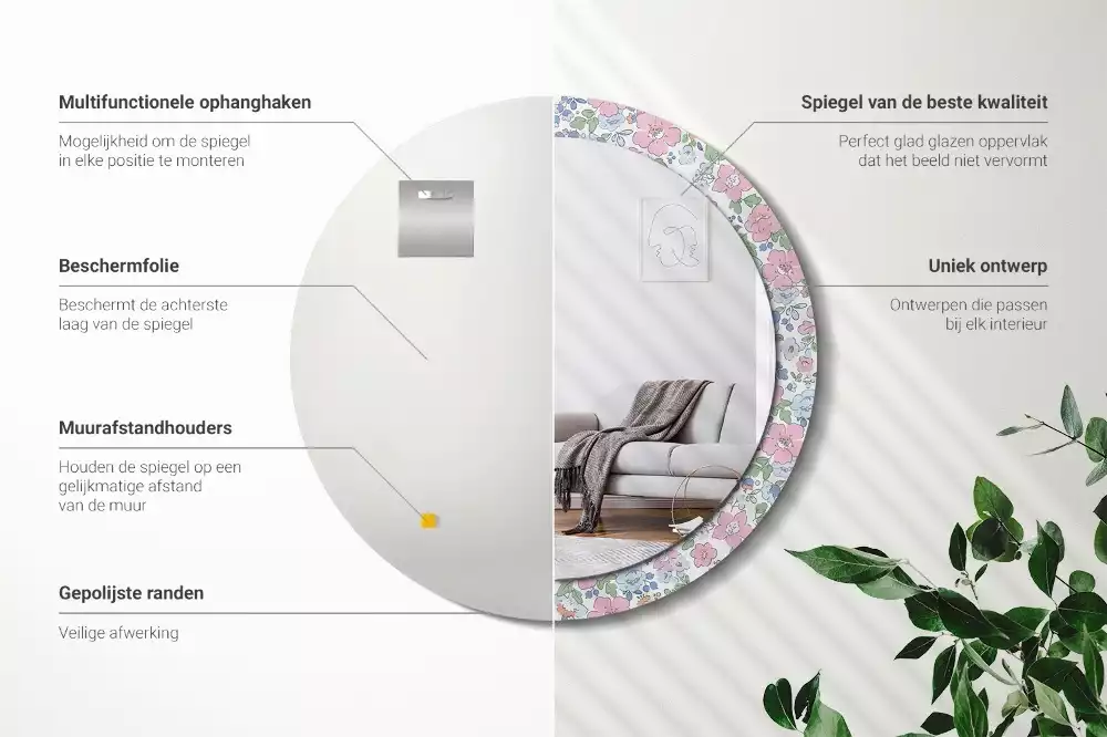 Kulaté dekorativní zrcadlo barevné květy