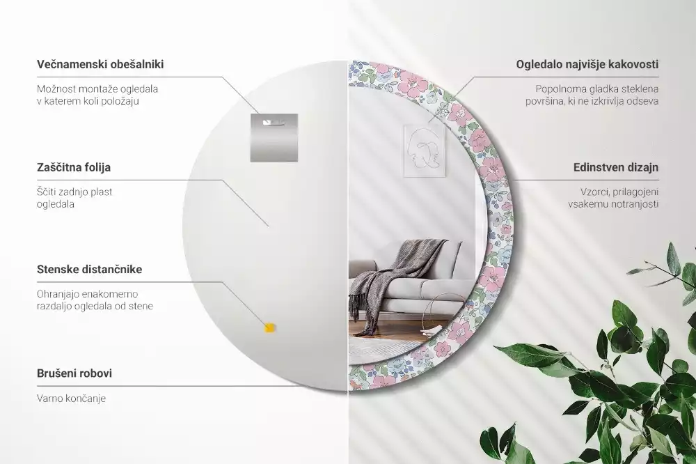 Kulaté dekorativní zrcadlo barevné květy