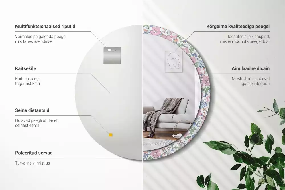 Kulaté dekorativní zrcadlo barevné květy