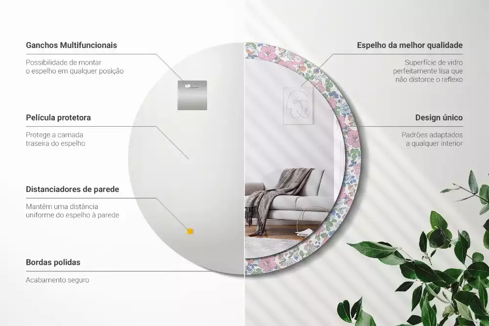 Kulaté dekorativní zrcadlo barevné květy