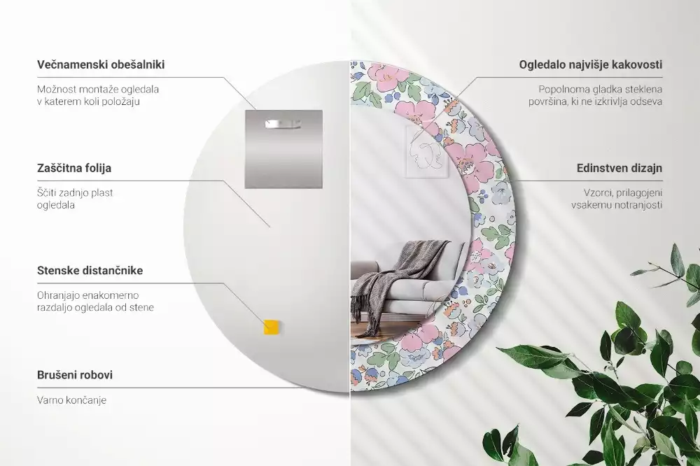 Kulaté dekorativní zrcadlo barevné květy