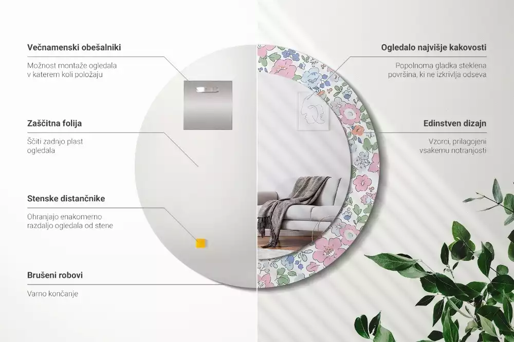 Kulaté dekorativní zrcadlo barevné květy