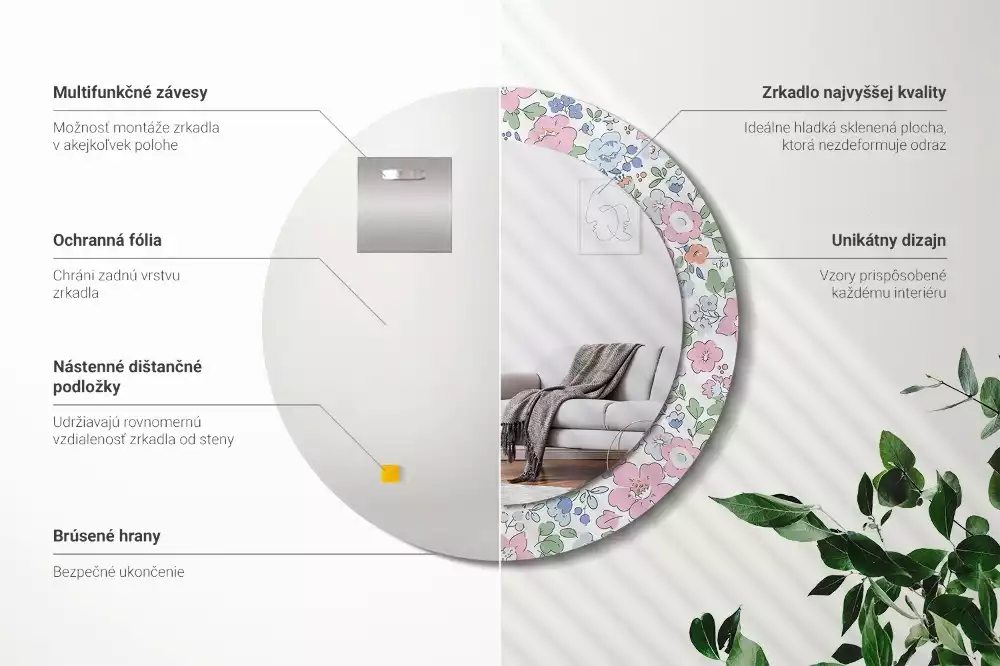 Kulaté dekorativní zrcadlo barevné květy