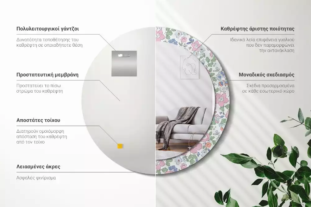 Kulaté dekorativní zrcadlo barevné květy