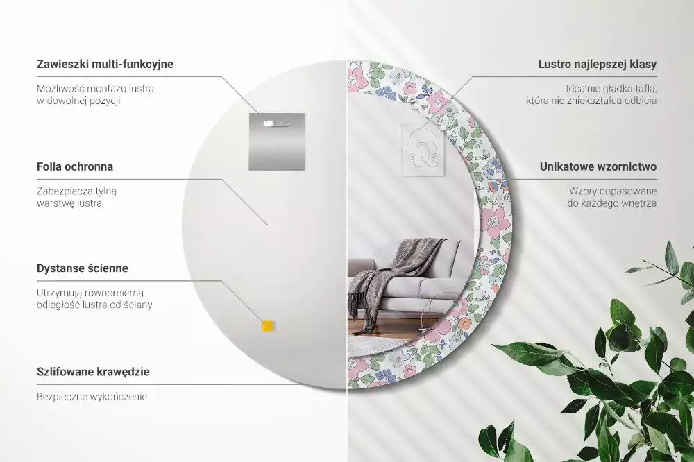 Kulaté dekorativní zrcadlo barevné květy