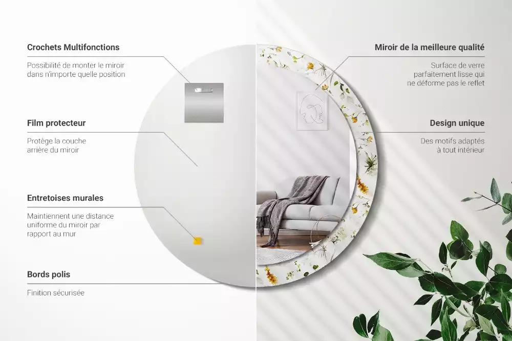 Kulaté dekorativní zrcadlo Divoké květiny