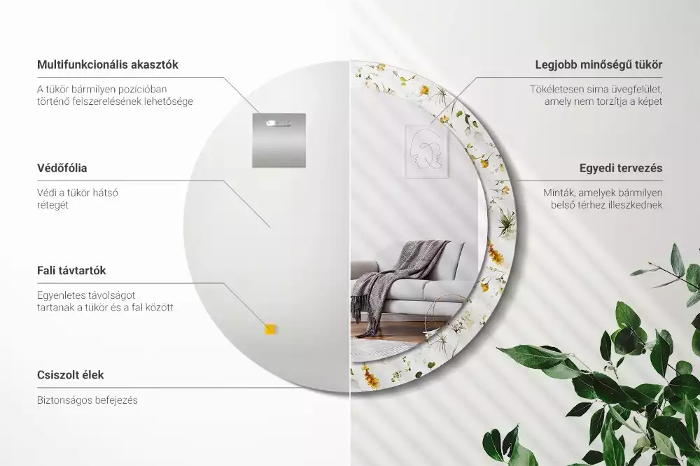 Kulaté dekorativní zrcadlo Divoké květiny