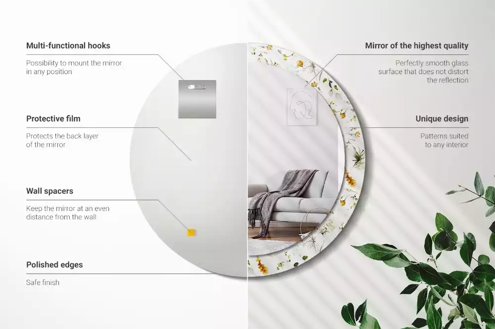 Kulaté dekorativní zrcadlo Divoké květiny