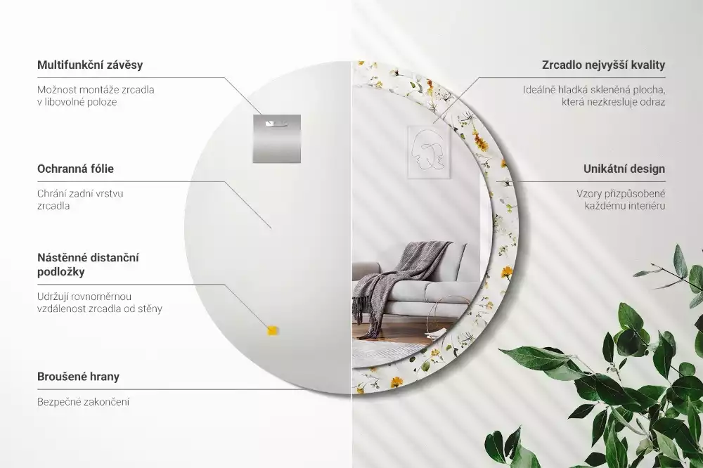 Kulaté dekorativní zrcadlo Divoké květiny