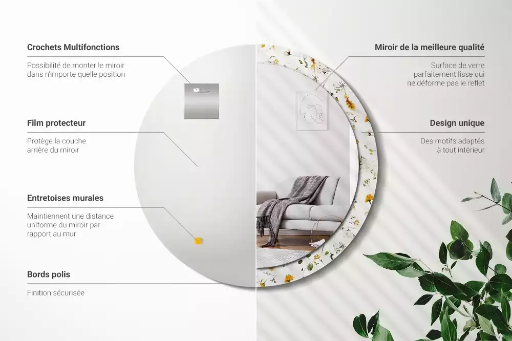 Kulaté dekorativní zrcadlo Divoké květiny