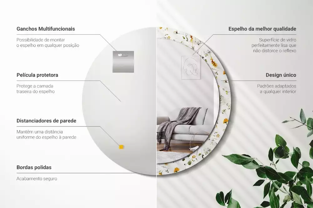 Kulaté dekorativní zrcadlo Divoké květiny