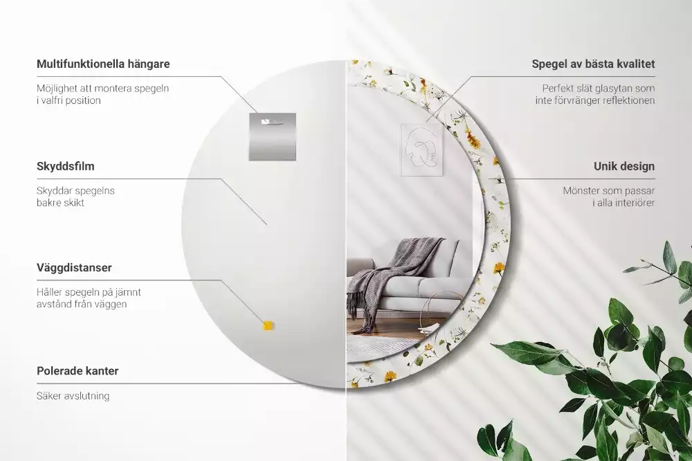 Kulaté dekorativní zrcadlo Divoké květiny