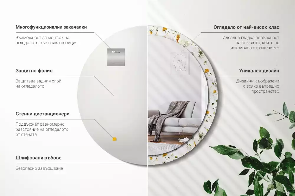 Kulaté dekorativní zrcadlo Divoké květiny