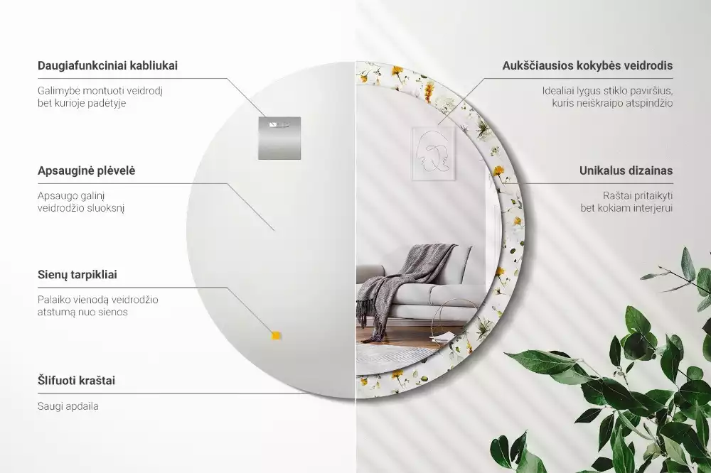 Kulaté dekorativní zrcadlo Divoké květiny