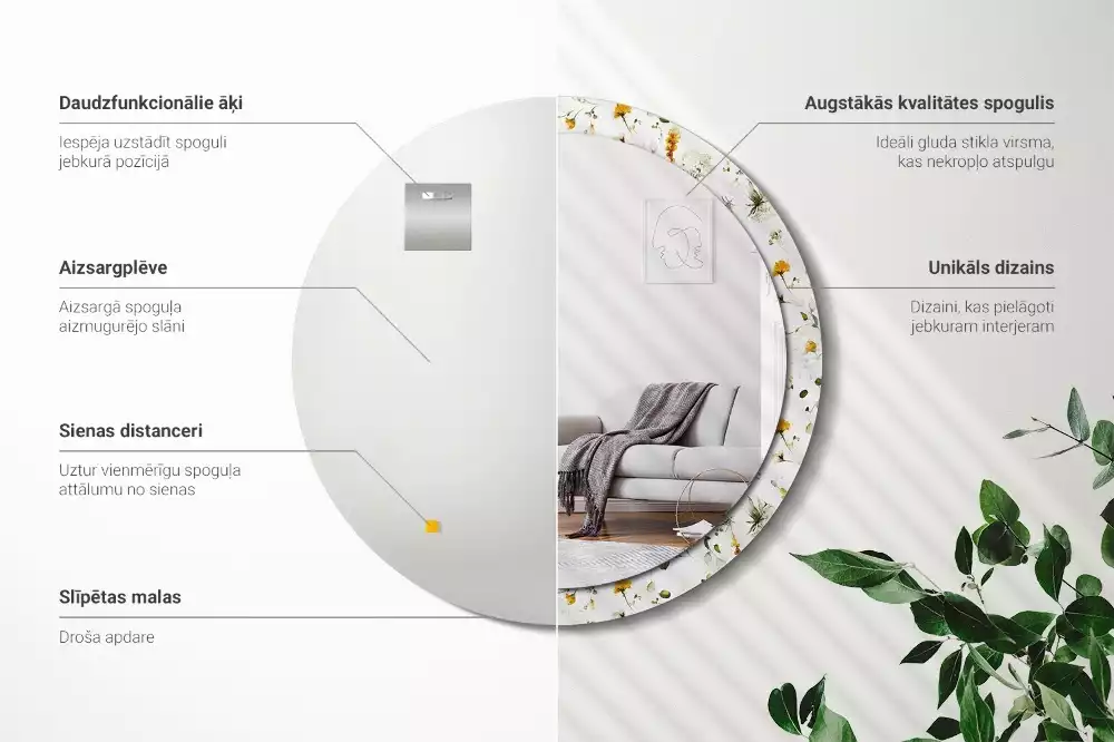 Kulaté dekorativní zrcadlo Divoké květiny