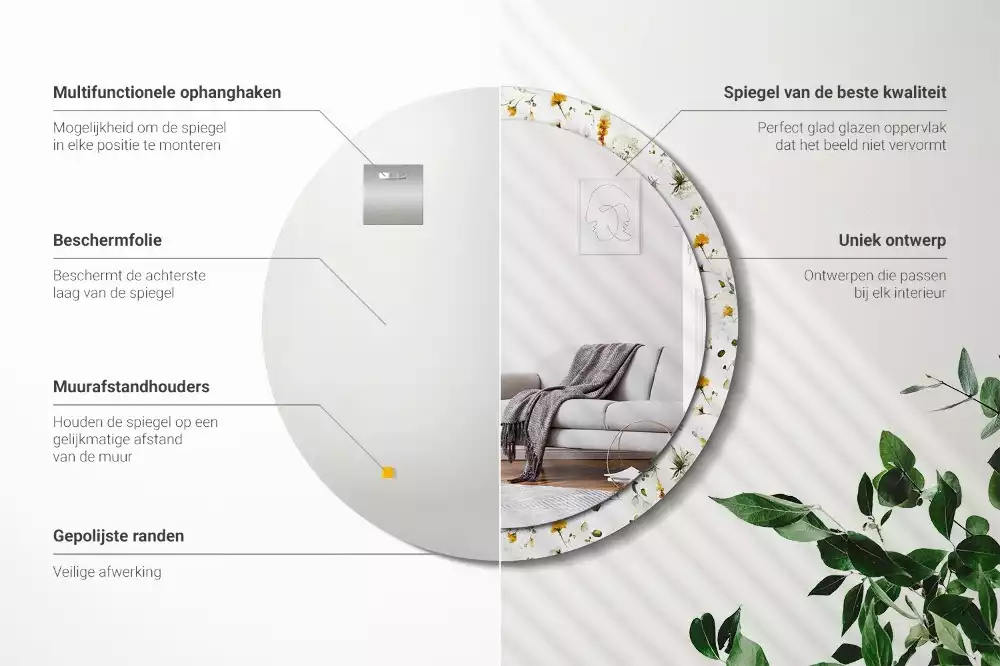 Kulaté dekorativní zrcadlo Divoké květiny