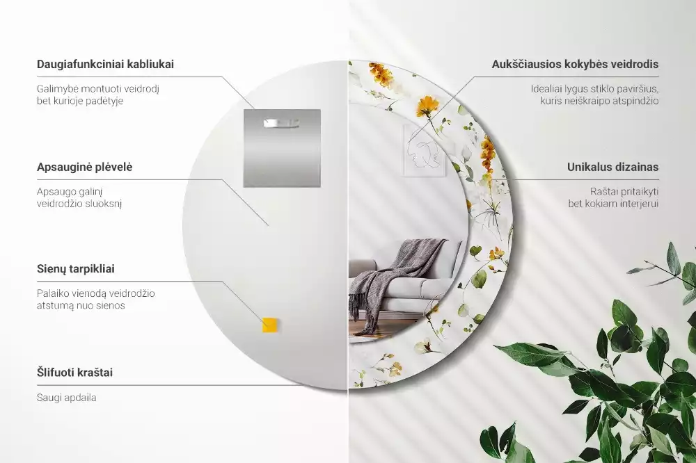 Kulaté dekorativní zrcadlo Divoké květiny