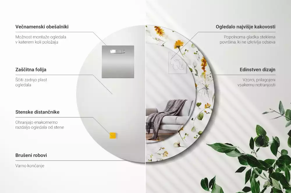 Kulaté dekorativní zrcadlo Divoké květiny