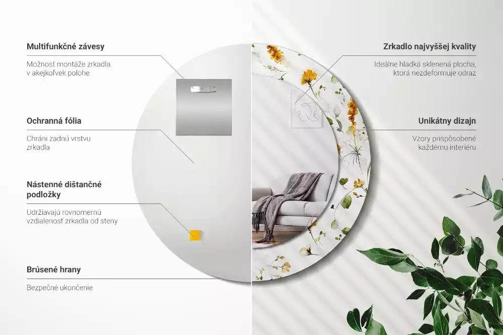 Kulaté dekorativní zrcadlo Divoké květiny