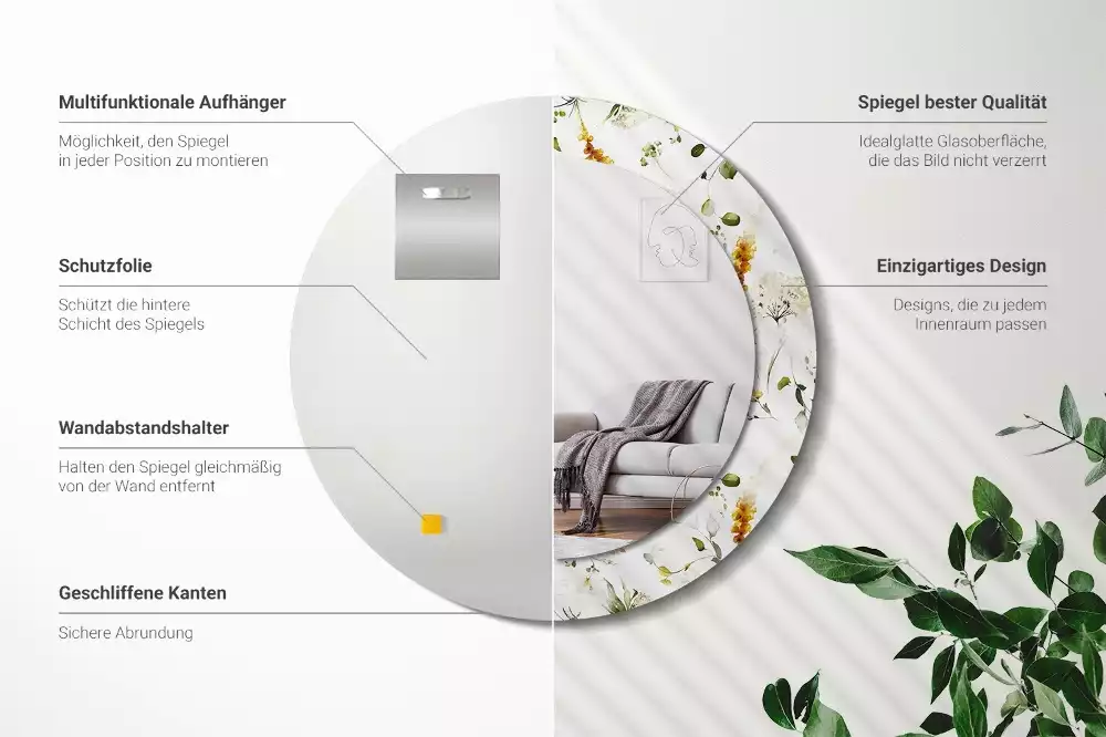 Kulaté dekorativní zrcadlo Divoké květiny