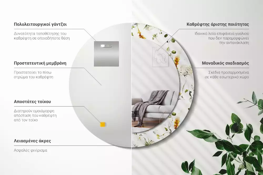 Kulaté dekorativní zrcadlo Divoké květiny