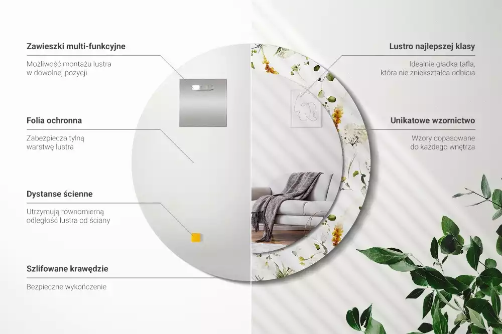 Kulaté dekorativní zrcadlo Divoké květiny