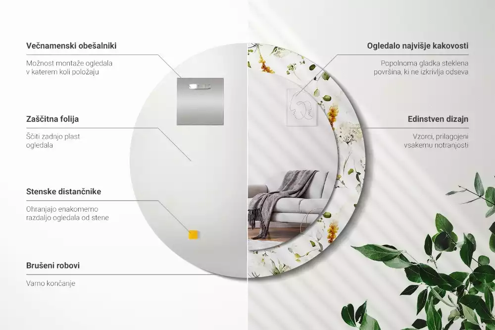 Kulaté dekorativní zrcadlo Divoké květiny