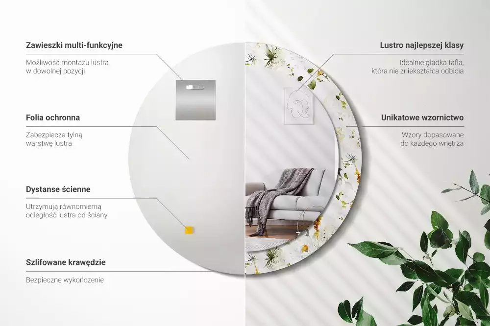 Kulaté dekorativní zrcadlo Divoké květiny