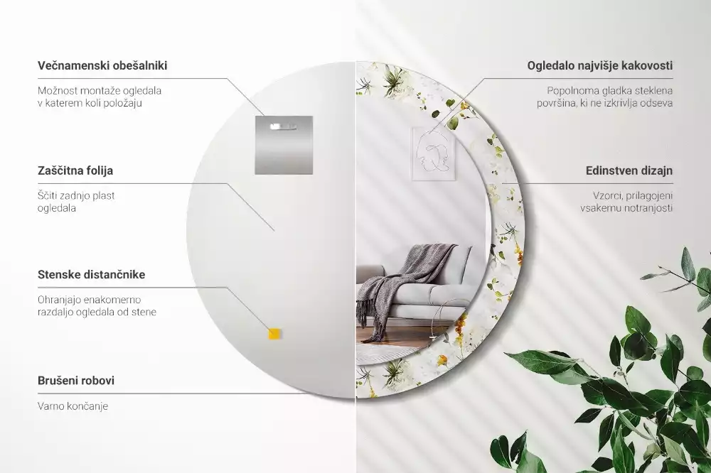 Kulaté dekorativní zrcadlo Divoké květiny