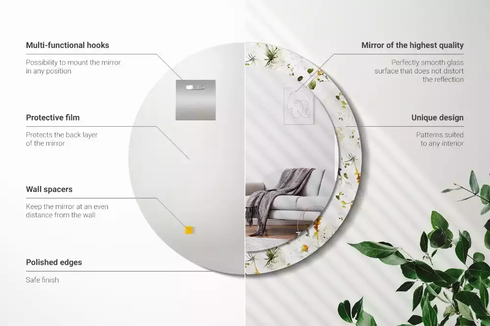 Kulaté dekorativní zrcadlo Divoké květiny