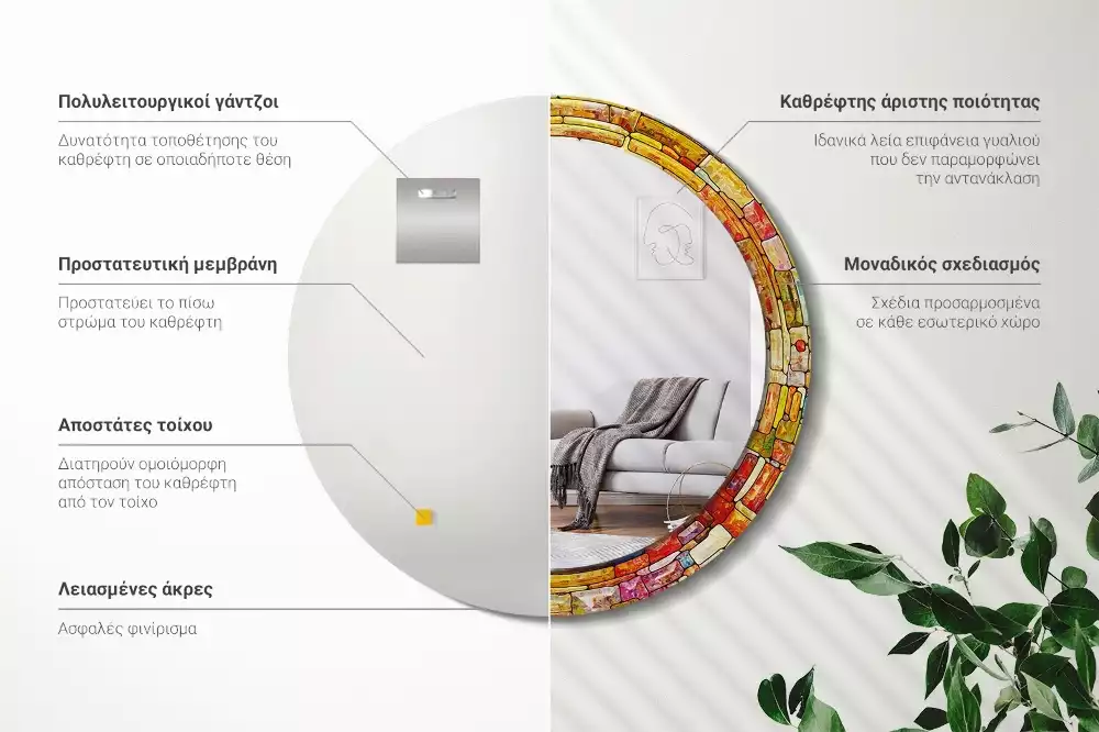 Kulaté dekorativní zrcadlo Barevné vitráže