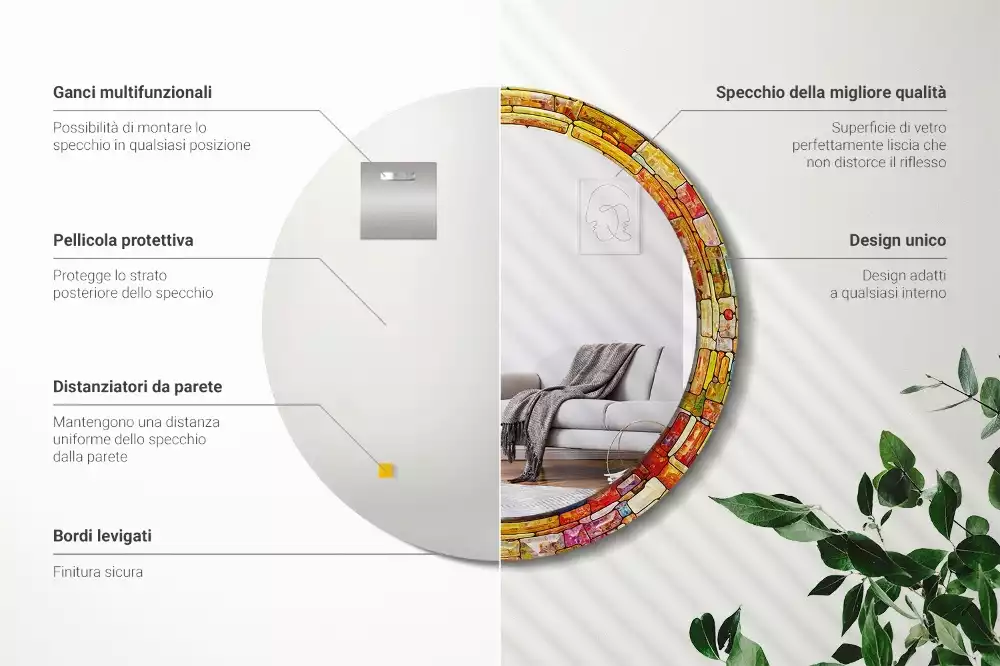 Kulaté dekorativní zrcadlo Barevné vitráže